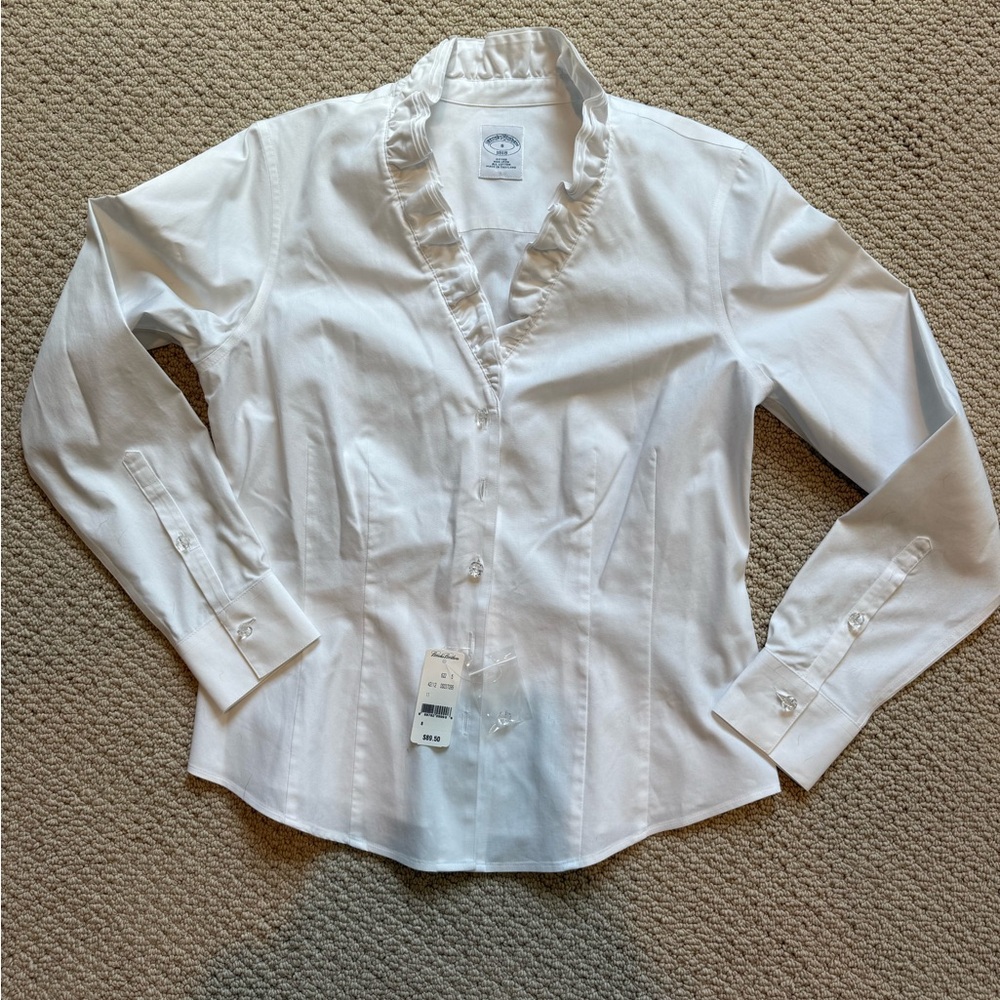 Brooks Brothers White Button-Front Shirt with Crystal Buttons size 8